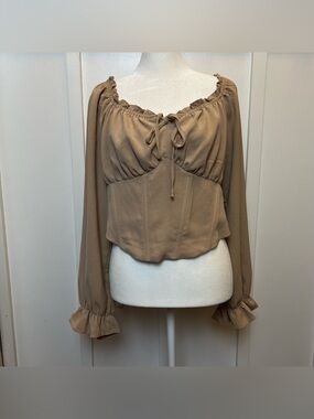 Scarlet Darkness Siz Large Tan Corset Top Blouse Whimsigoth Festival Rave Witchy